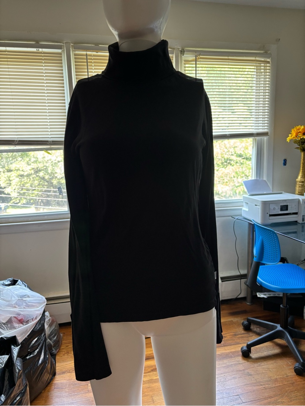 Pinto Women's S Black Knit Turtleneck Long Sleeve 97% Pima Cotton/Spandex Button